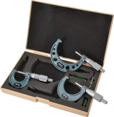 Mitutoyo - 0 to 3" Range, 3 Piece Mechanical Outside Micrometer Set - 0.001" Graduation, 0.0001" Accuracy, Ratchet Stop Thimble, Carbide Tipped Face - USA Tool & Supply