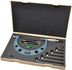 Mitutoyo - 6 Anvil, Mechanical, 0 to 6 Inch Range, Digital Counter Carbide Face Interchangeable Anvil Micrometer - Ratchet Stop Thimble, 0.00016 + 0.00004 (L/3) Inch Accuracy, 0.001 Inch Graduation, Includes Wooden Case - USA Tool & Supply