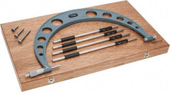 Mitutoyo - 4 Anvil, Mechanical, 12 to 16 Inch Range, Digital Counter Carbide Face Interchangeable Anvil Micrometer - Ratchet Stop Thimble, 0.00016 + 0.00004 (L/3) Inch Accuracy, 0.001 Inch Graduation, Includes Wooden Case - USA Tool & Supply