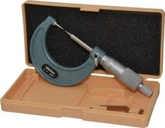 Mitutoyo - 1 Inch, 38mm Throat Depth, Ratchet Stop, Mechanical Point Micrometer - Accurate Up to 0.00015 Inch, 0.001 Inch Graduation, 0.5039 Inch Point Length, 15° Point Angle, 18mm Head Diameter, 6.35mm Spindle Diameter - USA Tool & Supply