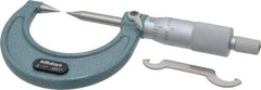 Mitutoyo - 1 Inch, 38mm Throat Depth, Ratchet Stop, Mechanical Point Micrometer - Accurate Up to 0.00015 Inch, 0.001 Inch Graduation, 0.5039 Inch Point Length, 30° Point Angle, 18mm Head Diameter, 6.35mm Spindle Diameter - USA Tool & Supply