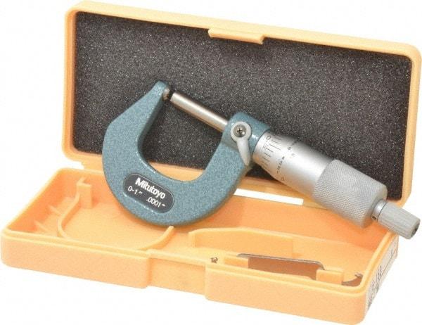 Mitutoyo - 1 Inch Max Measurement, 0.0001 Inch Graduation, Spherical Face Micrometer - Accuracy Up to 0.0002 Inch, Mechanical Operation, Ratchet Stop Thimble, Ball - USA Tool & Supply