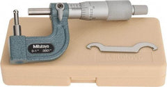 Mitutoyo - 1 Inch Measurement Range, 0.0001 Inch Graduation, Barrel Anvil, Ratchet Stop Thimble, Mechanical Tube Micrometer - Accurate Up to 0.0002 Inch, Carbide, Includes Plastic Case - USA Tool & Supply