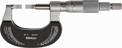 Mitutoyo - 0" to 1" Mechanical Satin Chrome Coated with Thermal Shield Blade Micrometer - 0.0002" Accuracy, 0.0001" Graduation, 0.75mm Blade Thickness, Ratchet Stop Thimble - USA Tool & Supply