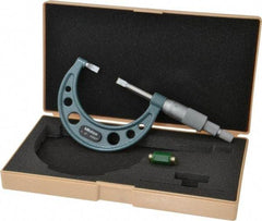 Mitutoyo - 1" to 2" Mechanical Hammertone Green Coated Blade Micrometer - 0.0002" Accuracy, 0.0001" Graduation, 0.75mm Blade Thickness, Ratchet Stop Thimble - USA Tool & Supply