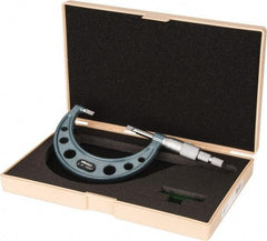 Mitutoyo - 2" to 3" Mechanical Hammertone Green Coated Blade Micrometer - 0.0002" Accuracy, 0.0001" Graduation, 0.75mm Blade Thickness, Ratchet Stop Thimble - USA Tool & Supply