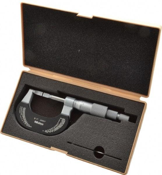 Mitutoyo - 0" to 1" Mechanical Baked Enamel Coated Blade Micrometer - 0.0002" Accuracy, 0.0001" Graduation, 0.4mm Blade Thickness, Ratchet Stop Thimble - USA Tool & Supply