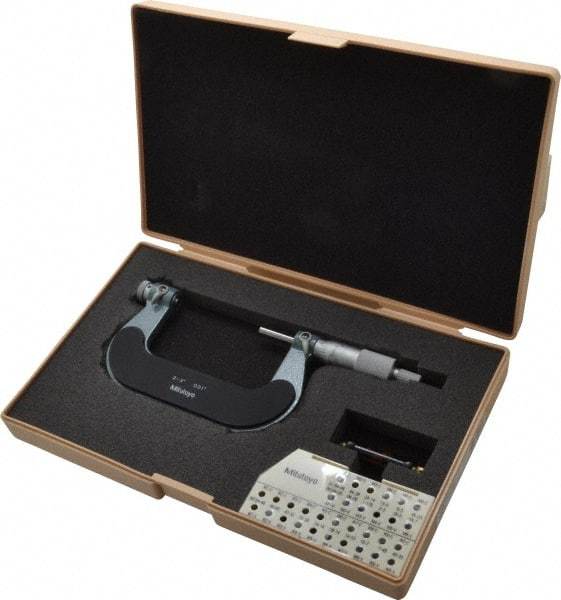 Mitutoyo - 2 to 3" Range, Mechanical Screw Thread Micrometer - Ratchet Stop Thimble, 0.001" Graduation, 0.0002" Accuracy - USA Tool & Supply