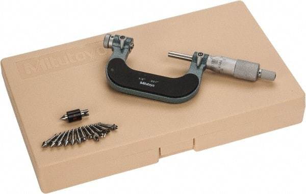 Mitutoyo - 1 to 2" Range, Mechanical Screw Thread Micrometer - Ratchet Stop Thimble, 0.001" Graduation, 0.0002" Accuracy - USA Tool & Supply