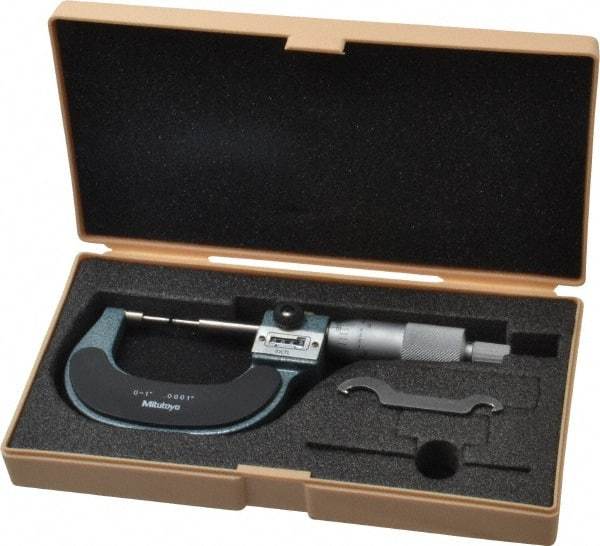 Mitutoyo - 1 Inch, Mechanical Spline Micrometer - Accurate Up to 0.00015 Inch, 0.0001 Inch Graduation, 1/4 Inch Spindle Diameter - USA Tool & Supply