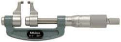 Mitutoyo - 1 to 2" Range, 0.001" Graduation, Mechanical Outside Micrometer - Ratchet Stop Thimble, Accurate to 0.0003" - USA Tool & Supply