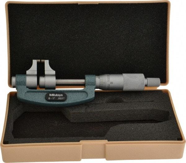 Mitutoyo - 0 to 1" Range, 0.001" Graduation, Mechanical Outside Micrometer - Ratchet Stop Thimble, Accurate to 0.00025" - USA Tool & Supply
