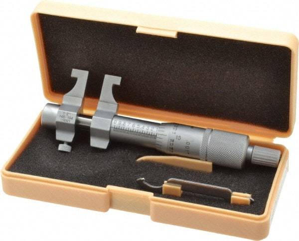 Mitutoyo - 1 to 2 Inch Range, Carbide Satin Chrome Coated, Mechanical Inside Caliper Micrometer - 0.001 Inch Graduation, 0.0003 Inch Accuracy - USA Tool & Supply
