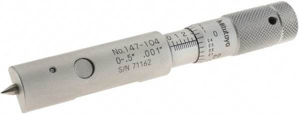 Mitutoyo - 0 to 0.5 Inch Measurement Range, 0.001 Inch Graduation, Accuracy up to 0.0001 Inch, Steel, Mechanical Can Seam Micrometer - 15mm Head Diameter, 5mm Throat Depth, Flat Spindle, Includes Carton Case - USA Tool & Supply