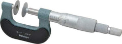 Mitutoyo - 0 to 1 Inch, 0.001 Inch Graduation, Ratchet Stop Thimble, Mechanical Disc Micrometer - 0.0002 Inch Accuracy, 0.7874 Inch Disc, 8mm Spindle, 0.0001 Inch Resolution - USA Tool & Supply