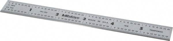 Mitutoyo - 6" Long, 1/100, 1/64, 1/50, 1/32" Graduation, Rigid Stainless Steel Rule - 16R Graduation Style, 3/4" Wide, Silver, Satin Chrome Finish - USA Tool & Supply