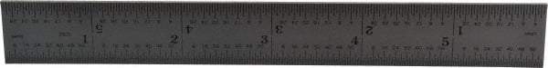 Mitutoyo - 6" Long, 1/64, 1/50, 1/32, 1/10" Graduation, Rigid Stainless Steel Rule - 3R Graduation Style, 3/4" Wide, Silver, Satin Chrome Finish - USA Tool & Supply