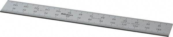 Mitutoyo - 150mm Long, 0.5, 1mm Graduation, Rigid Stainless Steel Rule - Metric Graduation Style, 19.05mm Wide, Silver, Satin Chrome Finish - USA Tool & Supply
