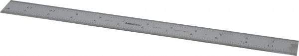 Mitutoyo - 12" Long, 1/100, 1/64, 1/50, 1/32" Graduation, Rigid Stainless Steel Rule - 16R Graduation Style, 1" Wide, Silver, Satin Chrome Finish - USA Tool & Supply
