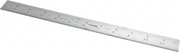 Mitutoyo - 12" Long, 1/100, 1/64, 1/32, 1/10" Graduation, Rigid Stainless Steel Rule - 5R Graduation Style, 1" Wide, Silver, Satin Chrome Finish - USA Tool & Supply
