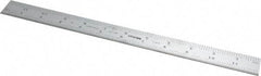 Mitutoyo - 12" Long, 1/100, 1/64, 1/32, 1/10" Graduation, Rigid Stainless Steel Rule - 5R Graduation Style, 1" Wide, Silver, Satin Chrome Finish - USA Tool & Supply