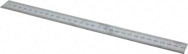 Mitutoyo - 12" Long, 1/64, 1/32" and 0.5, 1mm Graduation, Rigid Stainless Steel Rule - English/Metric Graduation Style, 1" Wide, Silver, Satin Chrome Finish - USA Tool & Supply