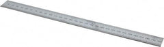 Mitutoyo - 12" Long, 1/64, 1/32" and 0.5, 1mm Graduation, Rigid Stainless Steel Rule - English/Metric Graduation Style, 1" Wide, Silver, Satin Chrome Finish - USA Tool & Supply