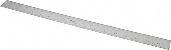Mitutoyo - 18" Long, 1/100, 1/64, 1/32, 1/10" Graduation, Rigid Stainless Steel Rule - 5R Graduation Style, 1-3/16" Wide, Silver, Satin Chrome Finish - USA Tool & Supply