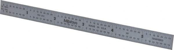 Mitutoyo - 6" Long, 1/64, 1/32, 1/16, 1/8" Graduation, Flexible Stainless Steel Rule - 4R Graduation Style, 1/2" Wide, Silver, Satin Chrome Finish - USA Tool & Supply