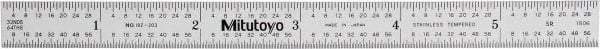 Mitutoyo - 6" Long, 1/100, 1/64, 1/32, 1/10" Graduation, Flexible Stainless Steel Rule - 5R Graduation Style, 1/2" Wide, Silver, Satin Chrome Finish - USA Tool & Supply