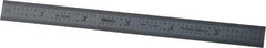 Mitutoyo - 6" Long, 1/100, 1/50" and 0.5, 1mm Graduation, Flexible Stainless Steel Rule - Decimal/Metric Graduation Style, 1/2" Wide, Silver, Satin Chrome Finish - USA Tool & Supply