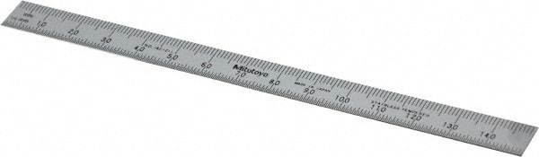 Mitutoyo - 150mm Long, 0.5, 1mm Graduation, Flexible Stainless Steel Rule - Metric Graduation Style, 1/2" Wide, Silver, Satin Chrome Finish - USA Tool & Supply