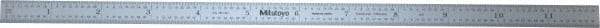 Mitutoyo - 12" Long, 1/64, 1/32, 1/16, 1/8" Graduation, Flexible Stainless Steel Rule - 4R Graduation Style, 1/2" Wide, Silver, Satin Chrome Finish - USA Tool & Supply