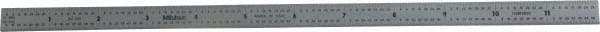 Mitutoyo - 12" Long, 1/64, 1/32" and 0.5, 1mm Graduation, Flexible Stainless Steel Rule - English/Metric Graduation Style, 1/2" Wide, Silver, Satin Chrome Finish - USA Tool & Supply