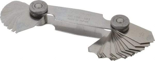 Mitutoyo - 30 Piece, 1/32 to 1/4 Inch Radius, Radius Gage Set - Style B, 1/64 Inch Graduation - USA Tool & Supply
