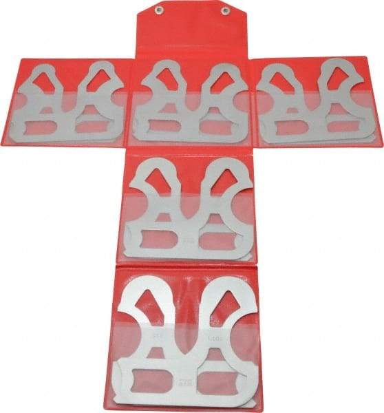Mitutoyo - 10 Piece, 0.55 to 1 Inch Radius, Stainless Steel Radius Gage Set - Satin Chrome Coated - USA Tool & Supply