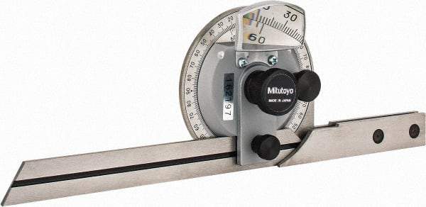 Mitutoyo - 6 Inch Long Blade, 360° Max Measurement, Bevel Protractor - Accuracy up to 5 Min, 1° Dial Graduation - USA Tool & Supply