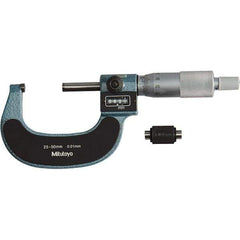 Mitutoyo - Standard Throat Electronic Outside Micrometer - Ratchet Stop Thimble, Carbide-Tipped Face - USA Tool & Supply