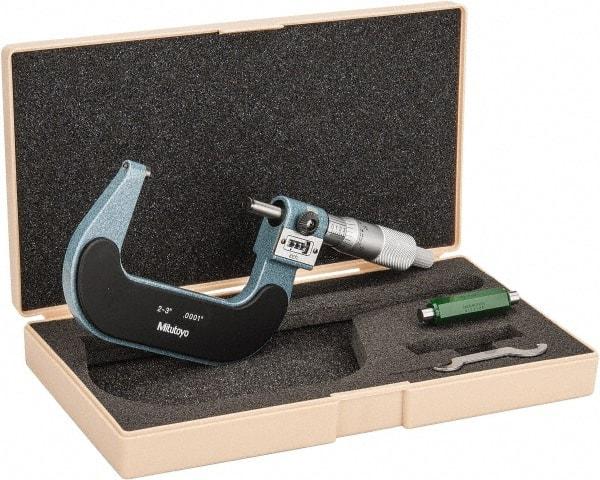 Mitutoyo - 2 to 3" Range, 0.0001" Graduation, Mechanical Outside Micrometer - Ratchet Stop Thimble, Accurate to 0.0001", Digital Counter - USA Tool & Supply