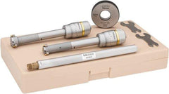 Mitutoyo - 7 Piece, 1/2 to 0.8", Carbide, TiN Coated, Hole Mechanical Inside Micrometer Set - 0.0002" Graduation, Ratchet Stop Thimble, Includes Extension, Fitted Plastic Case & (1) Setting Ring - USA Tool & Supply
