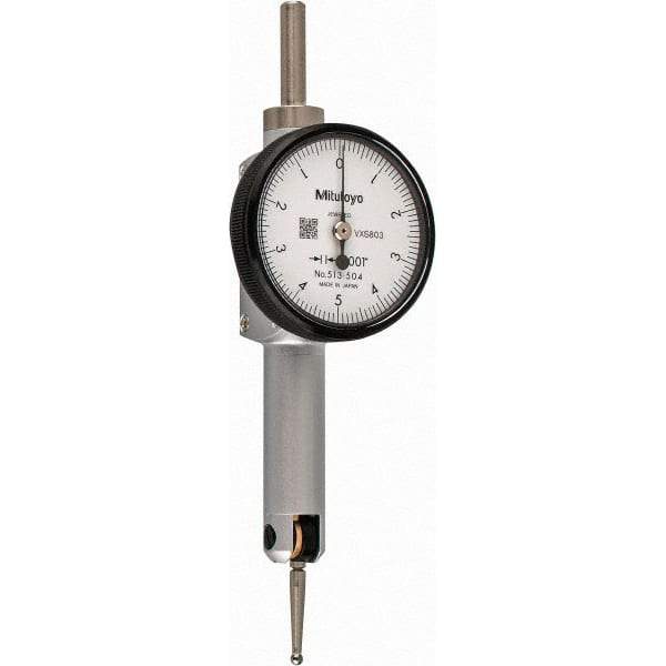 Mitutoyo - 0.01 Inch Range, 0.0001 Inch Dial Graduation, Horizontal Dial Test Indicator - 1.27 Inch White Dial, 0-5-0 Dial Reading, Accurate to 0.0002 Inch - USA Tool & Supply