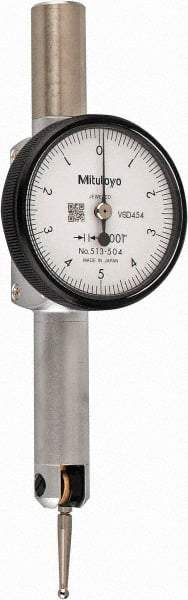 Mitutoyo - 0.01 Inch Range, 0.0001 Inch Dial Graduation, Horizontal Dial Test Indicator - 1.27 Inch White Dial, 0-5-0 Dial Reading, Accurate to 0.0002 Inch - USA Tool & Supply