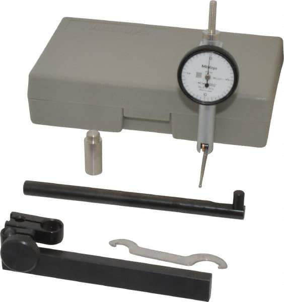 Mitutoyo - 0.02 Inch Range, 0.0005 Inch Dial Graduation, Horizontal Dial Test Indicator - 1.27 Inch White Dial, 0-10-0 Dial Reading, Accurate to 0.0005 Inch - USA Tool & Supply