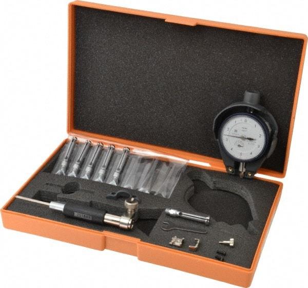 Mitutoyo - 6 Anvil, 0.3 to 0.4" Dial Bore Gage - 0.0001" Graduation, 1-1/4" Gage Depth, Accurate to 0.00016" - USA Tool & Supply