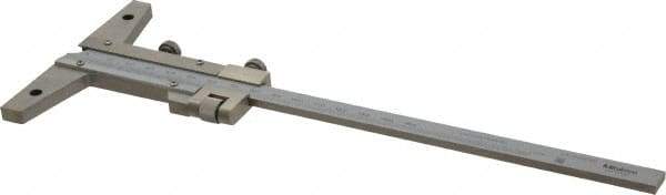 Mitutoyo - 0 to 150mm Measurement Range, 260mm Rule Length, 4 Inch Base Length, Vernier Depth Gage - 0.02mm Graduation, Accurate to 0.03mm, Stainless Steel, Satin Chrome Coated - USA Tool & Supply