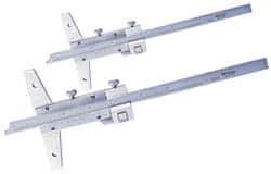 Mitutoyo - 0 to 8 Inch Measurement Range, 310mm Rule Length, 4 Inch Base Length, Vernier Depth Gage - 0.001 Inch Graduation, Accurate to 0.001 Inch, Stainless Steel, Satin Chrome Coated - USA Tool & Supply