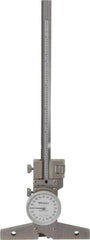 Mitutoyo - 0 to 6 Inch Range, Stainless Steel, White Dial Depth Gage - 0.001 Inch Graduation, 0.001 Inch Accuracy, 4 Inch Base Measuring Length - USA Tool & Supply