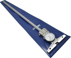 Mitutoyo - 0 to 12 Inch Range, Stainless Steel, White Dial Depth Gage - 0.0015 Inch Graduation, 0.0015 Inch Accuracy, 4 Inch Base Measuring Length - USA Tool & Supply