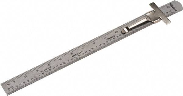 Mitutoyo - 6" Long, 1/64" and 1mm Graduation, Flexible Steel Rule - English/Metric Graduation Style, 1/2" Wide, Silver, Satin Chrome Finish - USA Tool & Supply