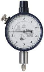 Mitutoyo - 0.025" Range, 0-5-0 Dial Reading, 0.0001" Graduation Dial Drop Indicator - 1-5/8" Dial, 0.01" Range per Revolution, 0.0001" Accuracy, Revolution Counter - USA Tool & Supply